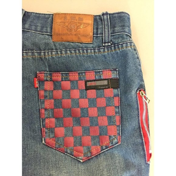 Waimea Jeans Skinny Fit Streetwear Distressed Checkered Back Pocket BWM Mens - Picture 5 of 10
